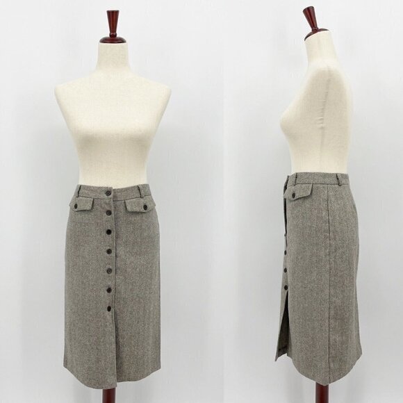 United Colors of Benetton Wool Blend Brown Tweed Midi Skirt Academia - Picture 1 of 7